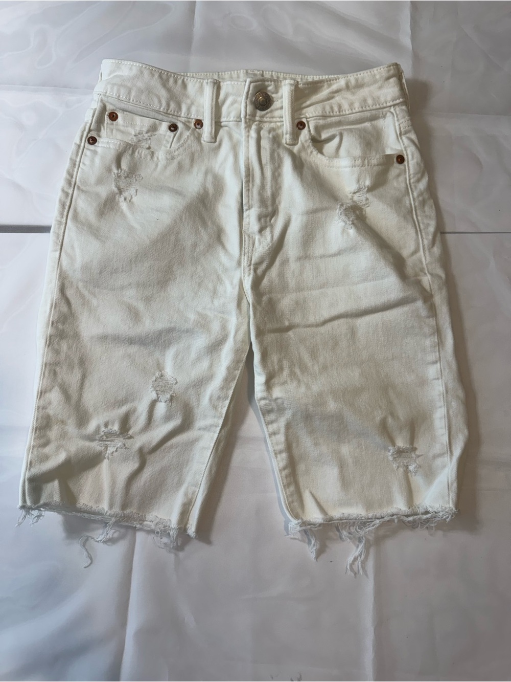 American Eagle Outfitters White Frayed Denim Bermuda Shorts